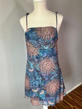 Blue & Pink Sun Print Slip Dress